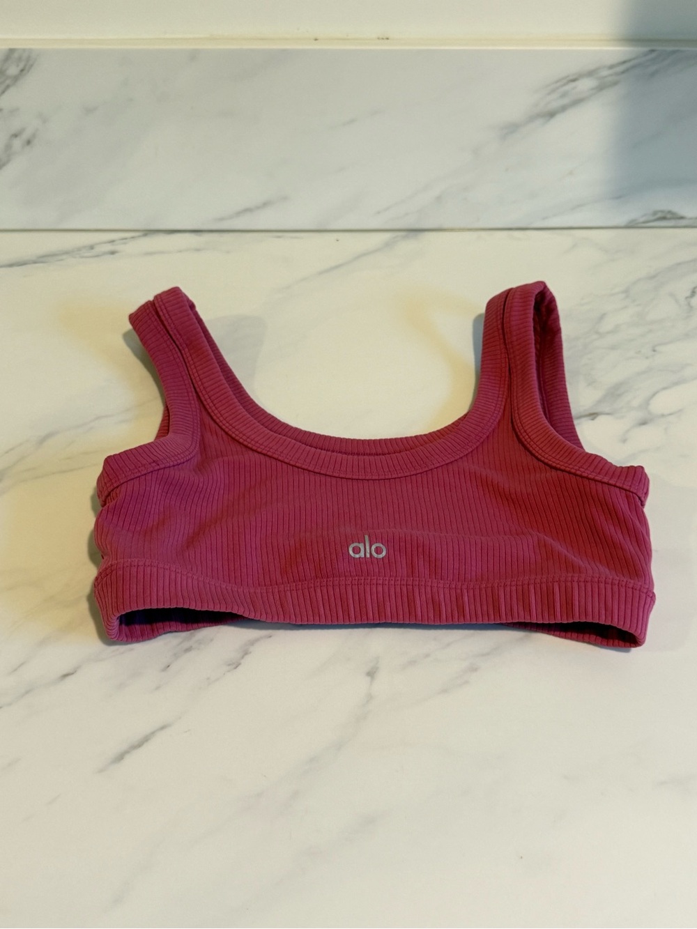 Alo pink ribbed sports bra